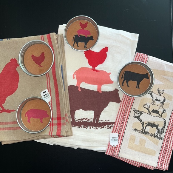 Farm Fresh collection: dish towels rooster/lamb/pig/bull on jacquard/gingham-NWT - Picture 8 of 16